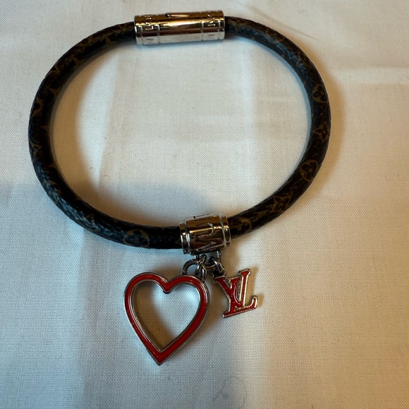 Louis Vuitton Monogram Bracelet with Red Heart LV Charms - Picture 1 of 4